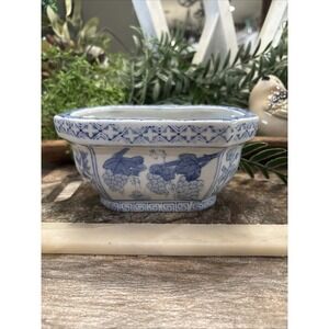 Ben Rickert Signed Decorative Planter, Blue And White, Vintage 1980